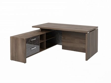 Стол с опорной тумбой FI-117L.GG Орех Пацифик Табак/Камень Пьетра Гриджиа черный