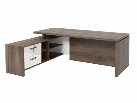 Стол с опорной тумбой FB-121L.GG Орех Пацифик Табак/Мрамор Леванто белый