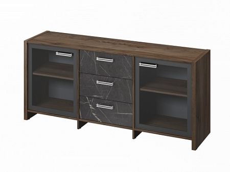 Тумба трехсекционная с 2 дверьми FI-13-02.G. Орех Пацифик Табак/Камень Пьетра Гриджиа черный